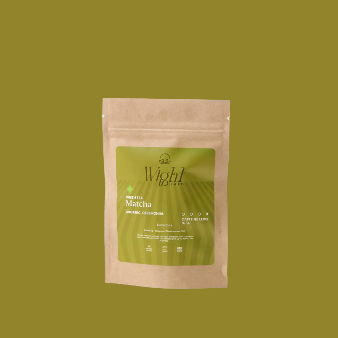 Wight Island Matcha packaging on a white background