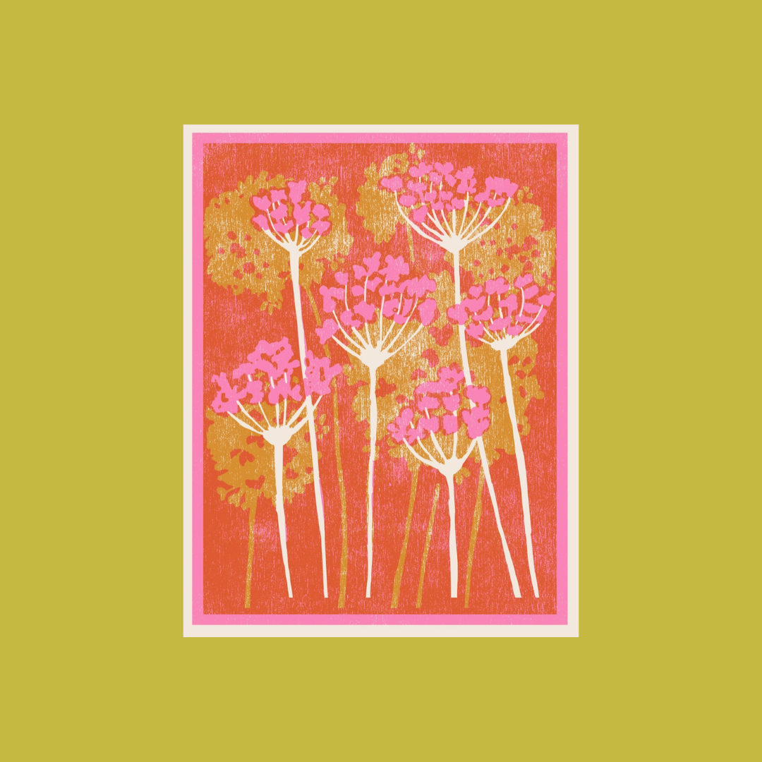 Pink + Gold Floral Letterpress Card- Pack of 6