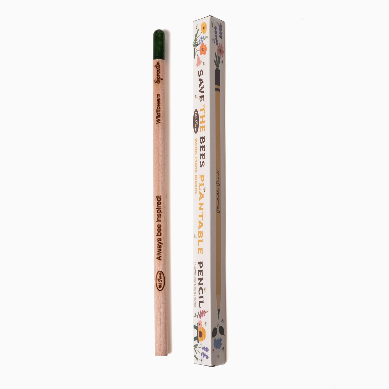 Plantable pencil with packaging on a white background