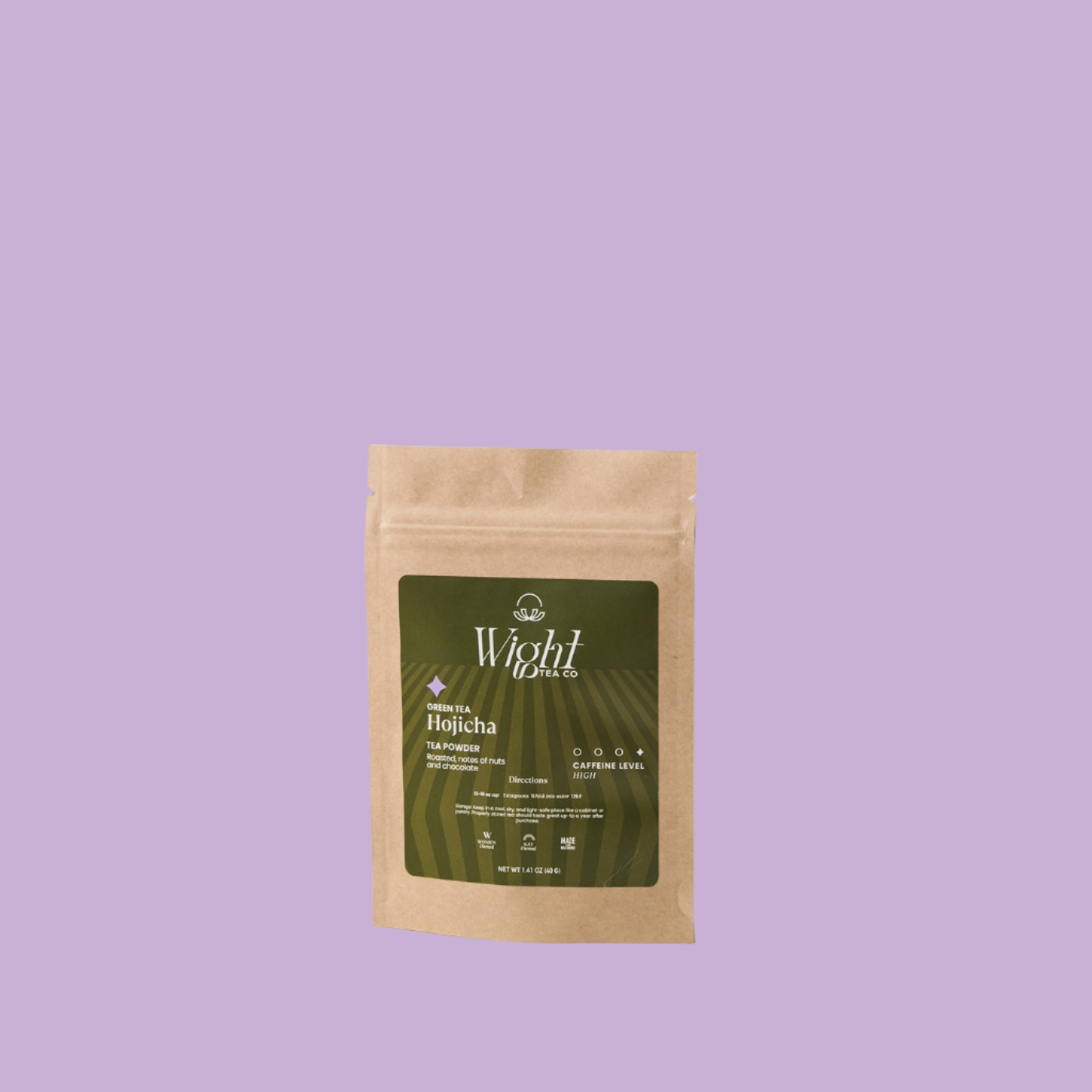 Wight Tea Co. Hojicha tea package on a white background